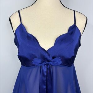 Victoria's Secret Royal Blue Satin Chiffon‎ Coquette Babydoll Bow Nightie Small